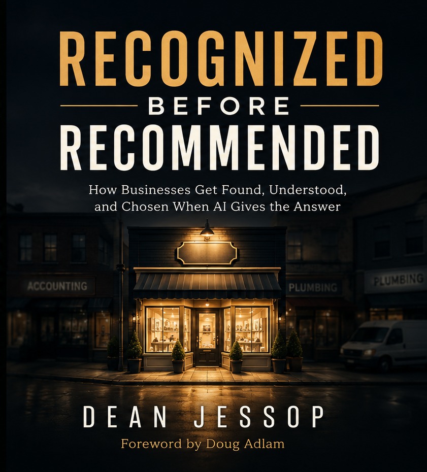 Recognized Before Recommended book cover by Dean Jessop, partially softened in a curated publishing display